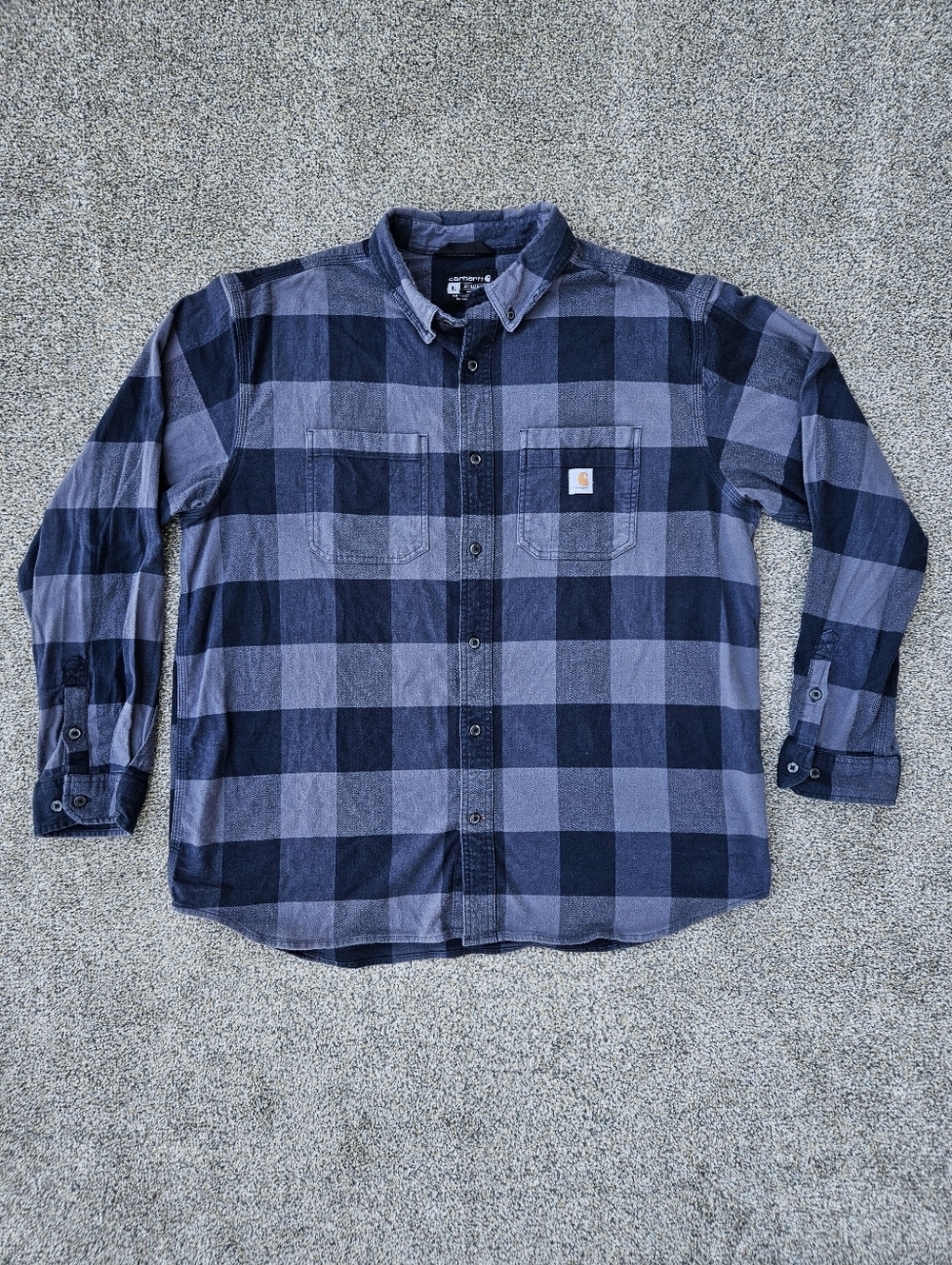 Carhartt Rugged Flex Flannel Long-Sleeve Shirt Plaid Navy Blue Mens Size XL